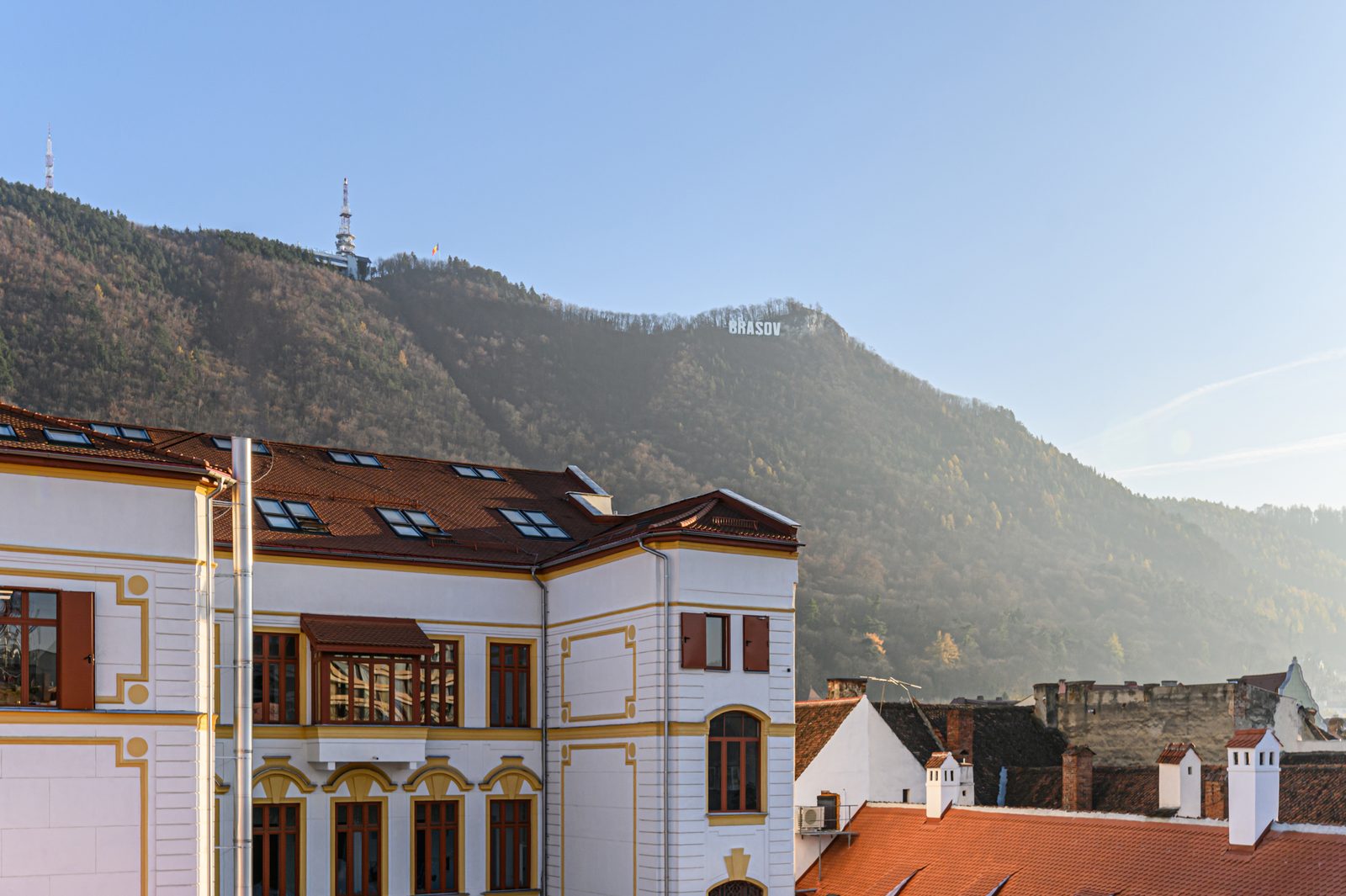 Brașov rooftops and mountain view